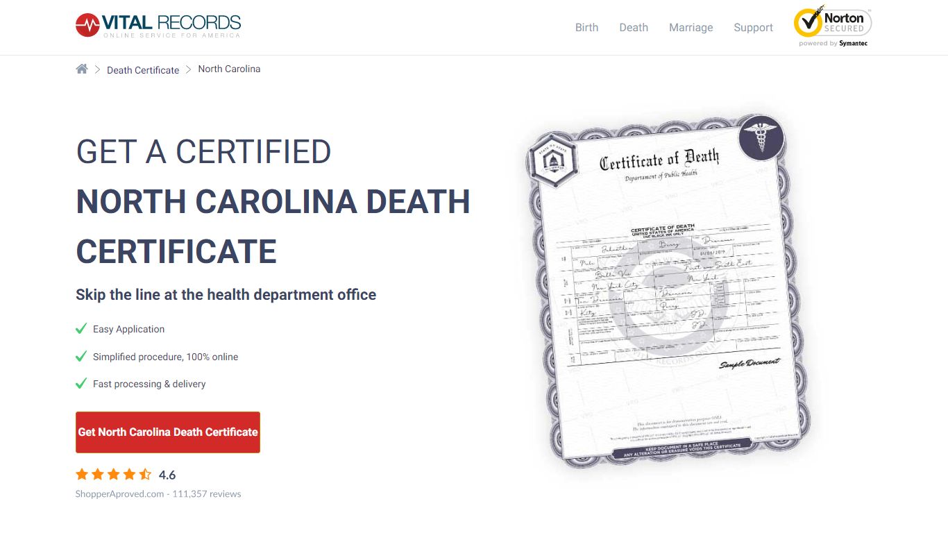 Get a Certified North Carolina Death Certificate - Vital Records Online